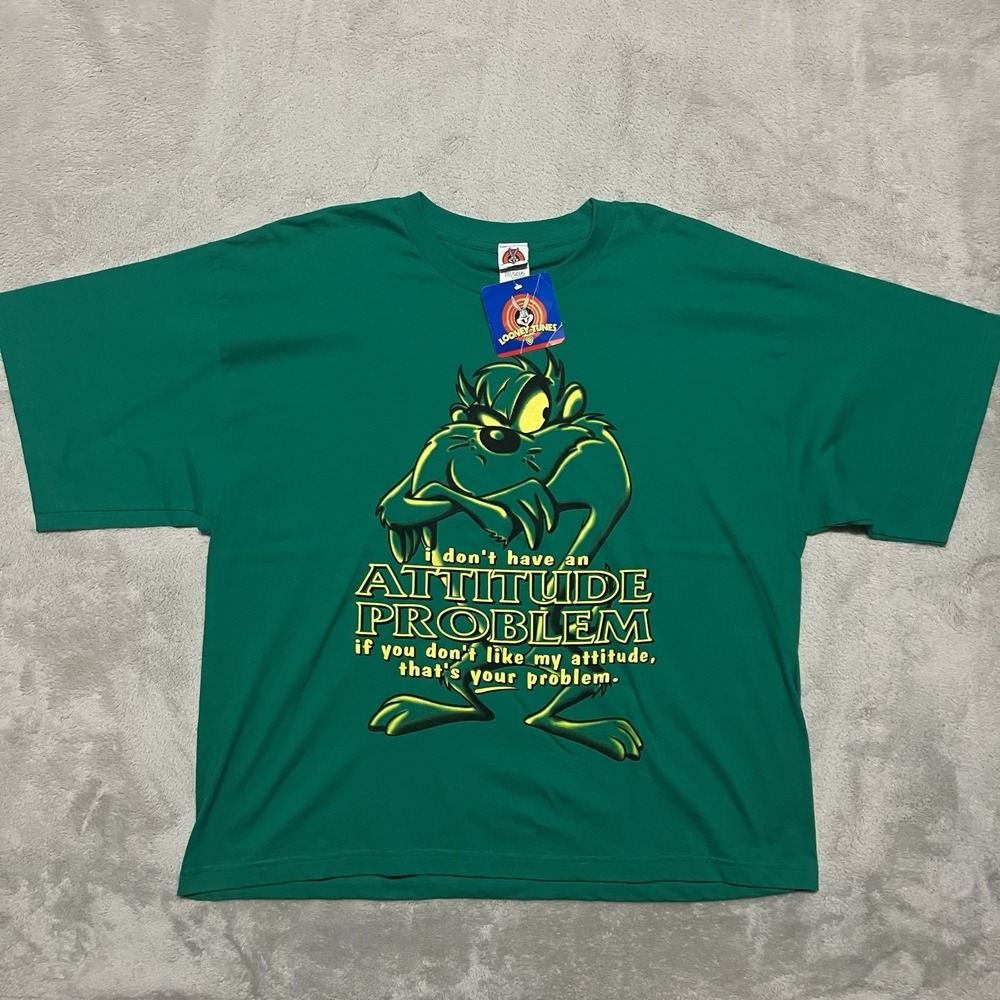 NWT Tazmanian Devil Looney Tunes T-Shirt Mens‎ XL Green Vintage 90's Cartoon